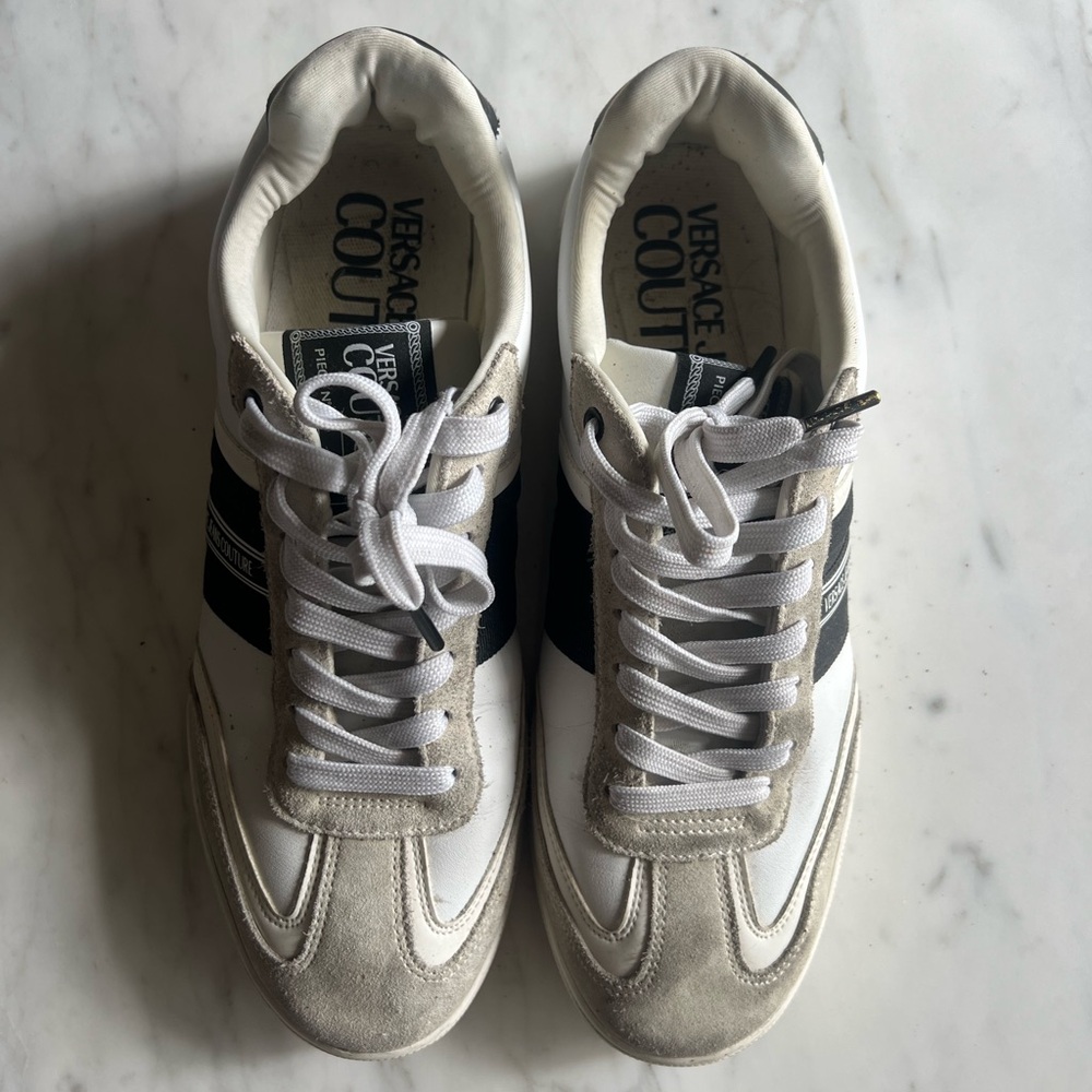 Versace Jeans Collection White and Black Sneakers with Suede Accents